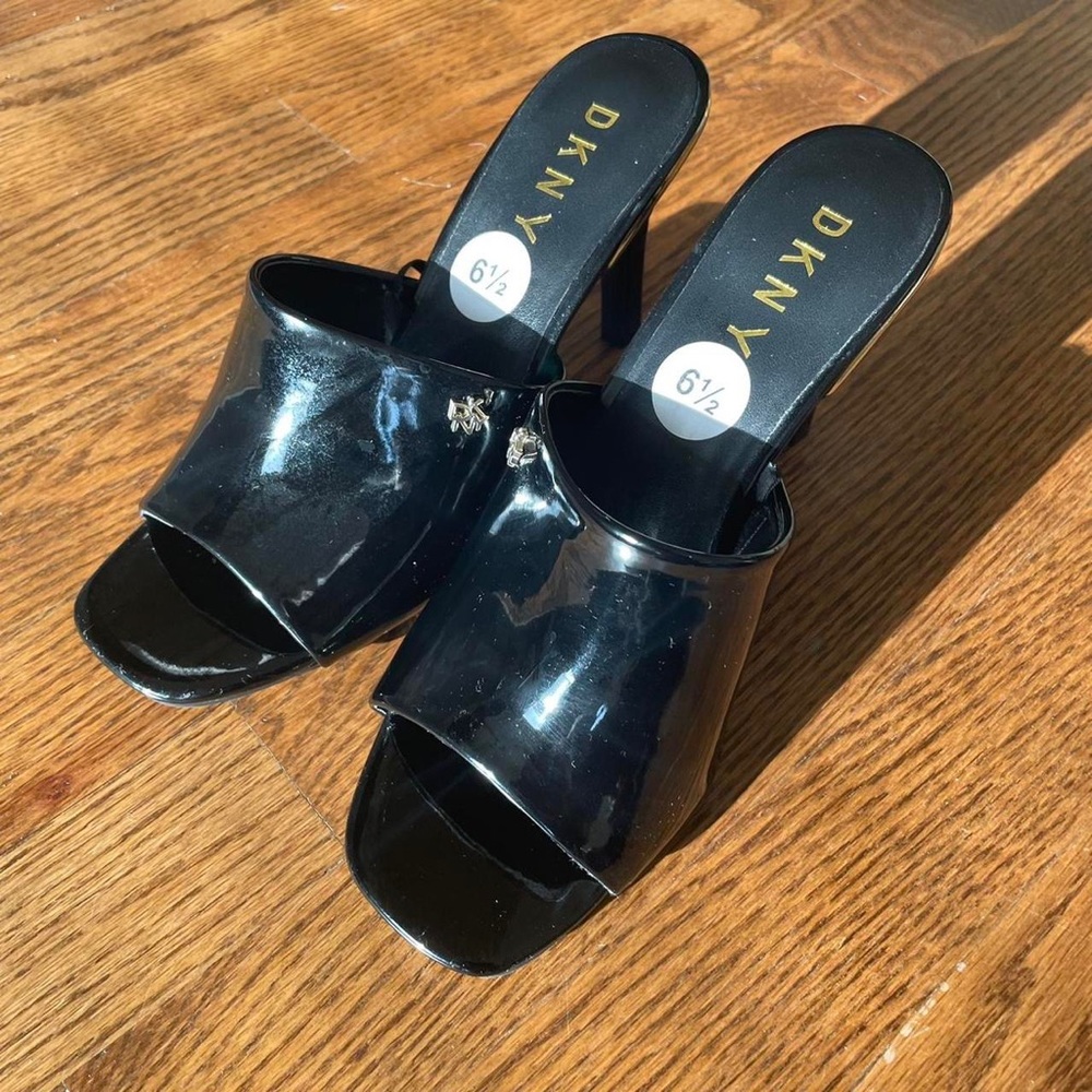Black patent leather heels by DKNY.